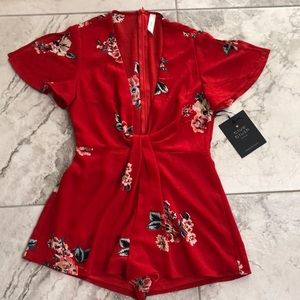 RED FLORAL PLUNGE ROMPER